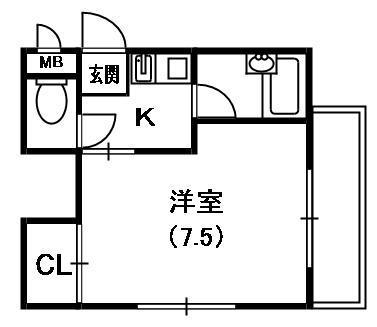 栄町グリーンハイツ(1K/4階)の間取り写真