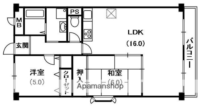ウエストコート(2LDK/3階)の間取り写真