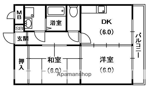 サウス香里(2DK/3階)の間取り写真