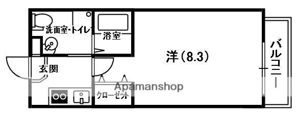 プラディオ交野(1K/2階)の間取り写真