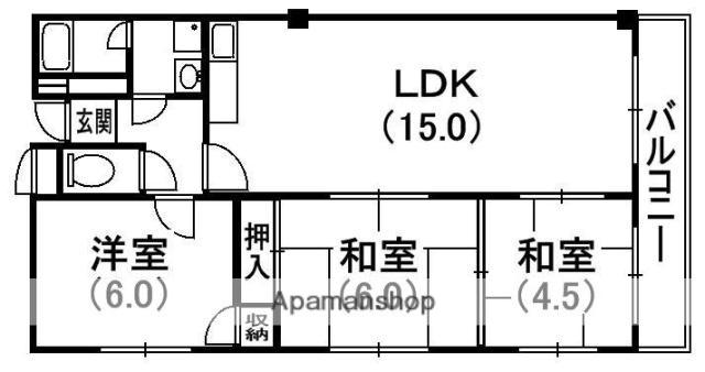 サンエース山之上ビル(3LDK/5階)の間取り写真