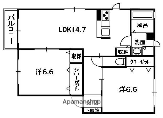 オンフルール(2LDK/2階)の間取り写真