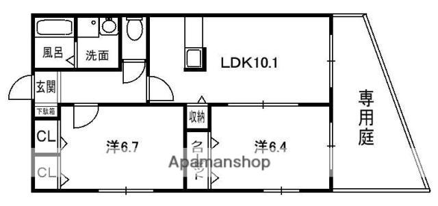 みどりコーポA(2LDK/1階)の間取り写真