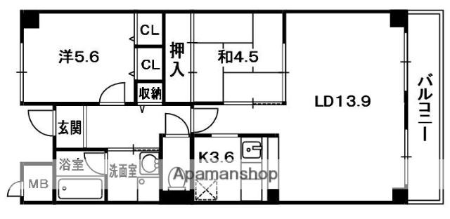 ヴィラージュ樟葉(2LDK/4階)の間取り写真