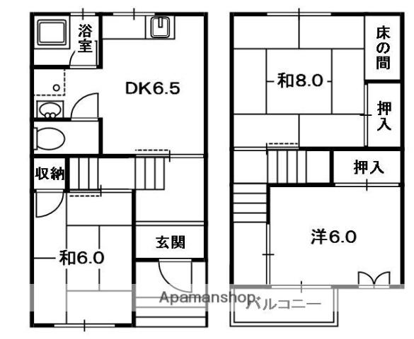 京阪電気鉄道京阪線 石清水八幡宮駅 徒歩40分 2階建 築48年(3DK)の間取り写真