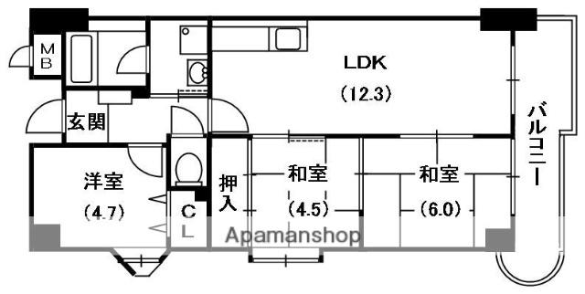 リバージュ(3LDK/4階)の間取り写真