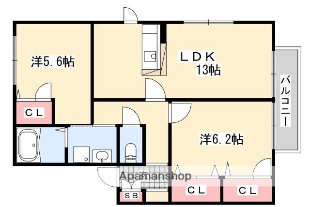 パステルコート(2LDK/2階)の間取り写真