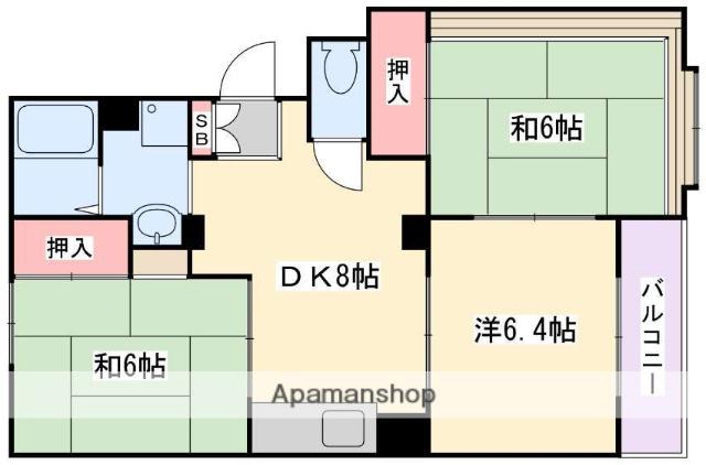 ハピネス西口2(3LDK/2階)の間取り写真