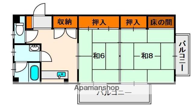 翠香園コーポ百合第二(2DK/2階)の間取り写真