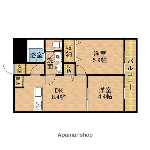 ウインドヒル香里Ⅰ(2DK/6階)の間取り写真