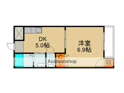 KTマンション(1DK/4階)の間取り写真