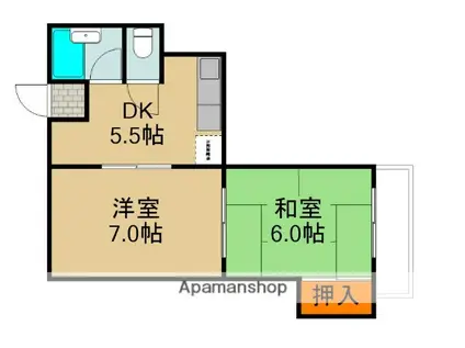 古川ビレッチ(2DK/4階)の間取り写真