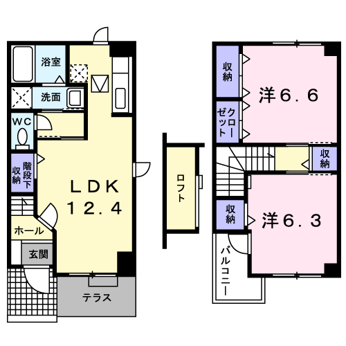 ラフィネ六番館(2LDK/1階)の間取り写真