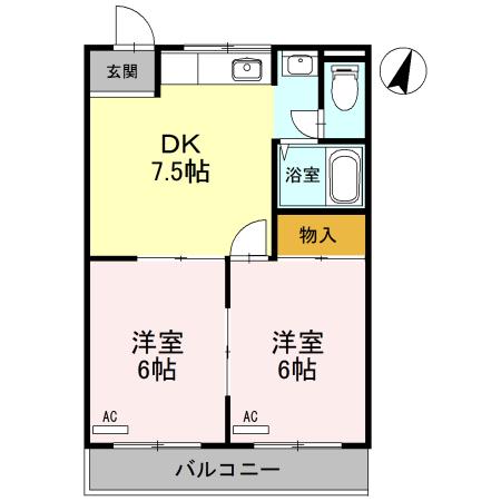 オスカー桜木A棟(2DK/2階)の間取り写真