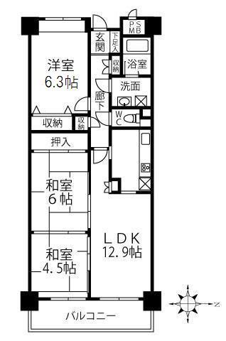 ライオンズマンション星田(3LDK/4階)の間取り写真