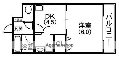ユーベル1(1DK/1階)の間取り写真