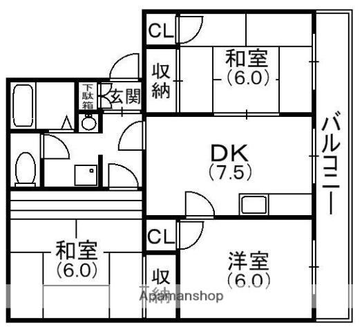 タウニーモイスンE棟(3DK/1階)の間取り写真