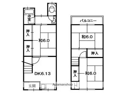 枚方市東山１丁目高橋貸家（左から２番目）(3DK)の間取り写真