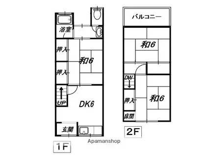 枚方市東山１丁目高橋貸家（右から２番目）(3DK)の間取り写真