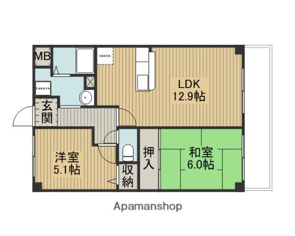 ベルヴェデール大東(2LDK/4階)の間取り写真