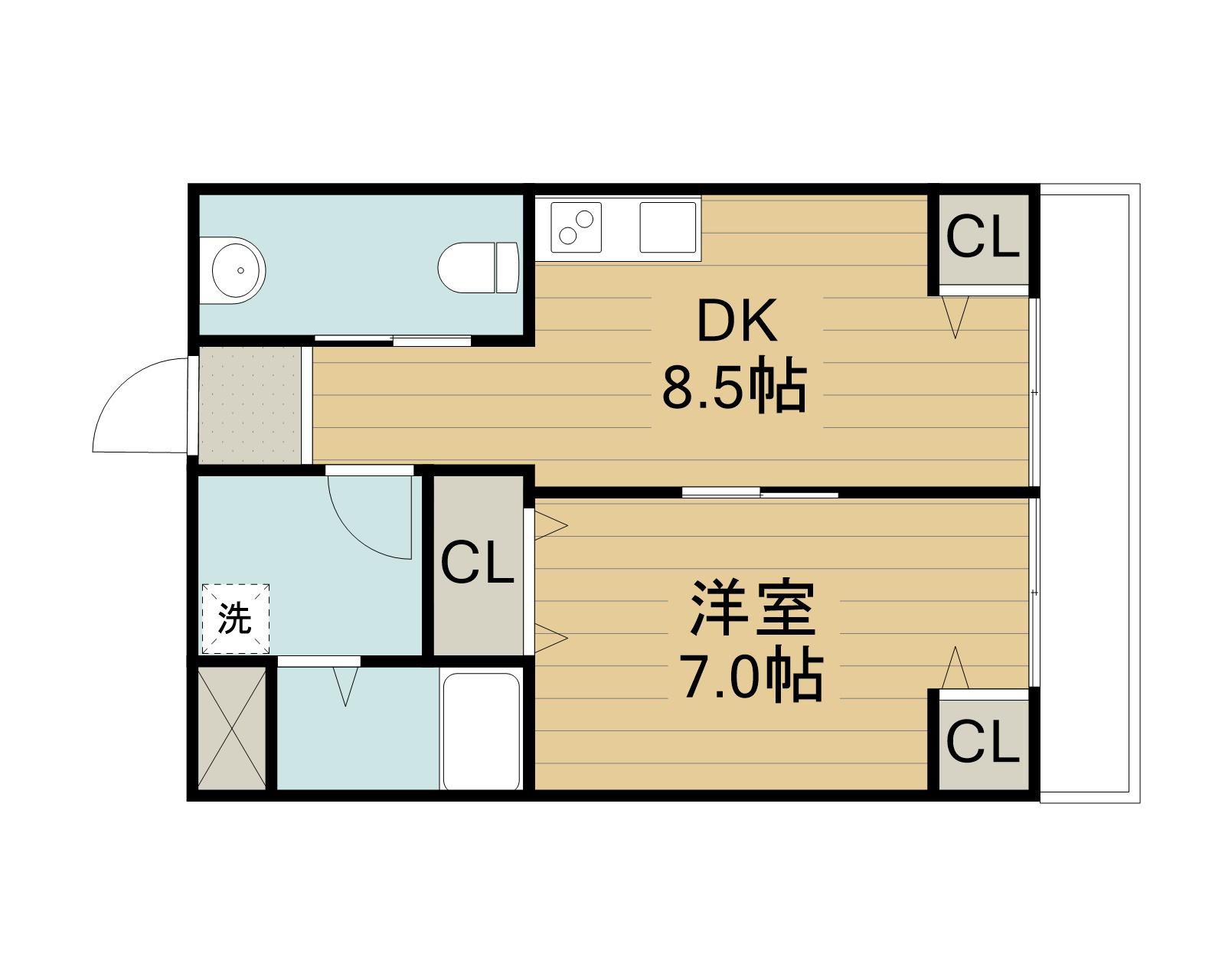 新栄プロパティー東大阪Ⅰ(1DK/2階)の間取り写真