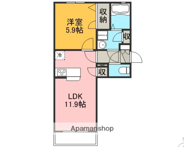 サンヒルズ阪奈A棟(1LDK/1階)の間取り写真