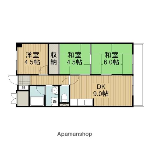 野崎スカイハイツ(3LDK/8階)の間取り写真