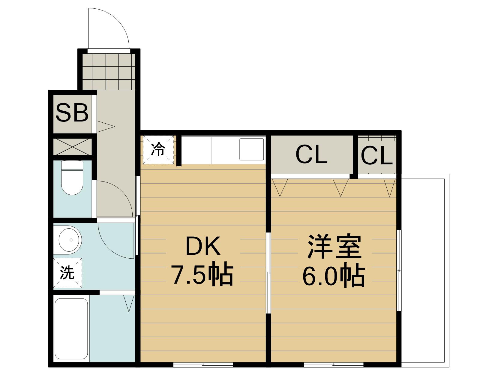 ディアコート・ソレイユⅡ(1DK/2階)の間取り写真