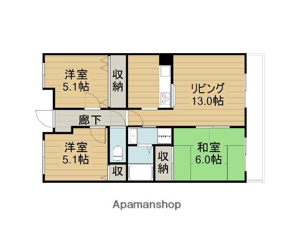 セレコート住道(3LDK/5階)の間取り写真