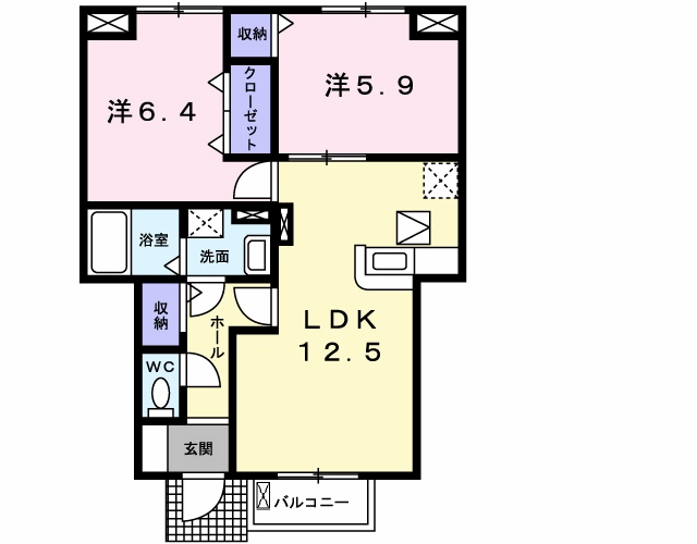 メゾン花園Ⅱ(2LDK/1階)の間取り写真