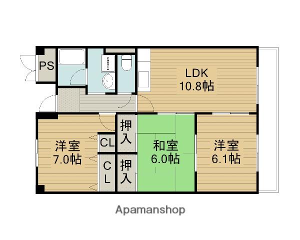 サンコート四條畷(3LDK/3階)の間取り写真
