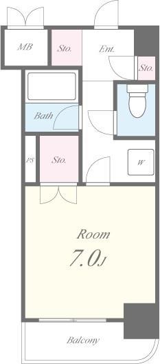 ライズィングサン(1K/2階)の間取り写真