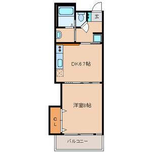 ブランヴェール(1DK/2階)の間取り写真