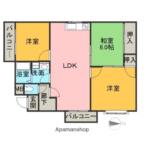 濱崎マンション(3LDK/2階)の間取り写真