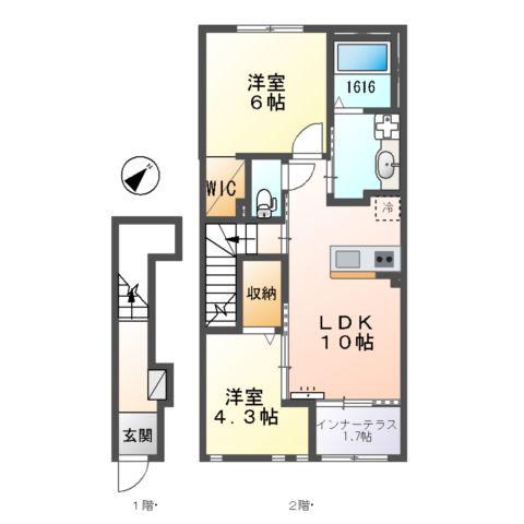 フォンスライズ(2LDK/2階)の間取り写真
