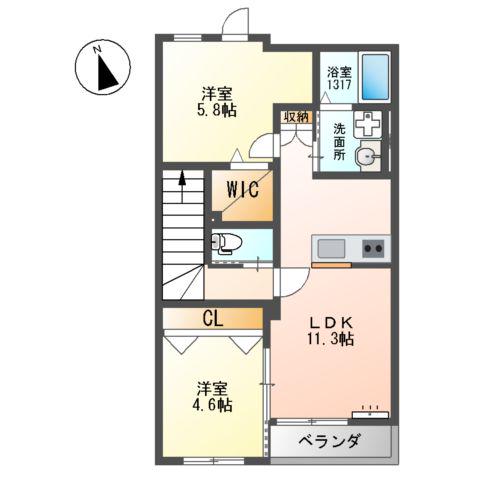 THE NOOK イースト(2LDK/2階)の間取り写真