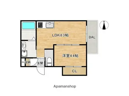 片町線 住道駅 徒歩10分 3階建 築1年(1LDK/2階)の間取り写真