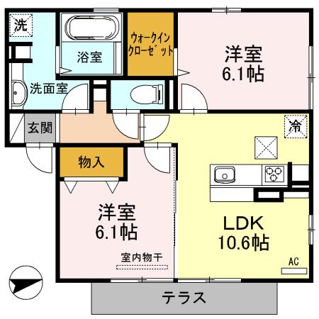 ウエスタンリバー香里(2LDK/1階)の間取り写真
