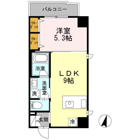 カーザ大倉(1LDK/2階)の間取り写真