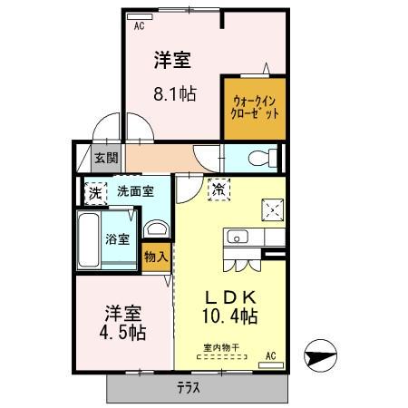 グランドゥール畷(2LDK/1階)の間取り写真