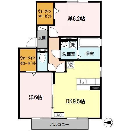 アムール(2DK/2階)の間取り写真