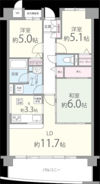 FREAはい21(3LDK/3階)の間取り写真