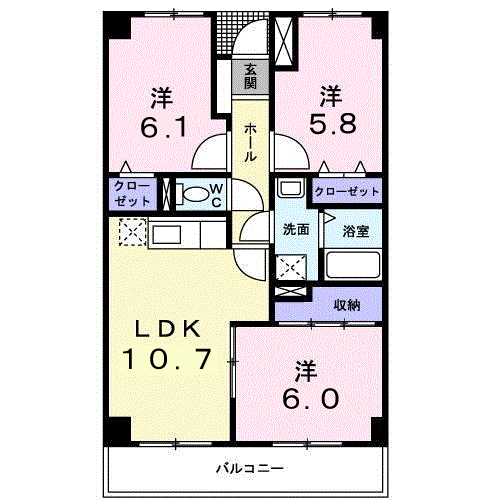 バッハヴィラ(3LDK/1階)の間取り写真