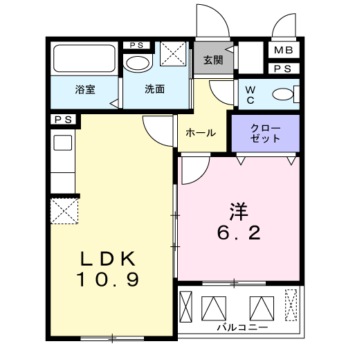 ヴィリダーリウム 上山手(1LDK/2階)の間取り写真