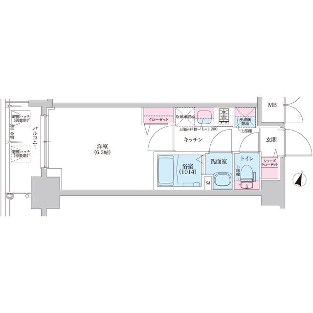 プレサンスブルーム東三国(1K/13階)の間取り写真