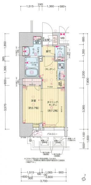 プレサンス塚本ミッドネクスト(1DK/8階)の間取り写真