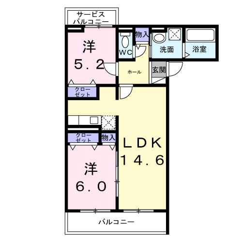 万博ハイステージ(2LDK/2階)の間取り写真