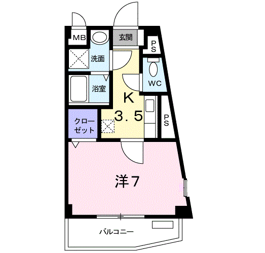 ハピネス浦江(1K/3階)の間取り写真