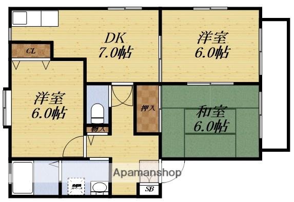 パーシモンハウスⅡB棟(3DK/2階)の間取り写真