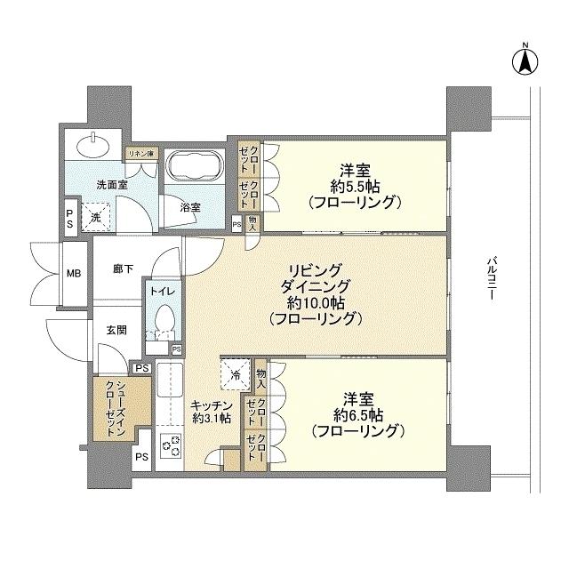 ブランズタワー御堂筋本町(2LDK/16階)の間取り写真